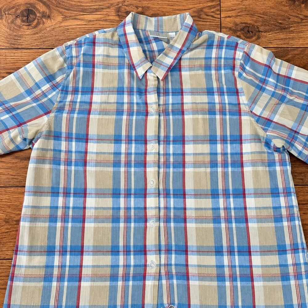 Koret Cottage Plaid Scalloped Blouse Soft Vintage Americana Coastal Charm – EUC